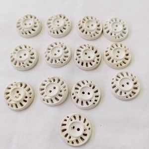 Vintage White Button Lot Of 13 Plastic Perforated Swirl Retro 3/4"
